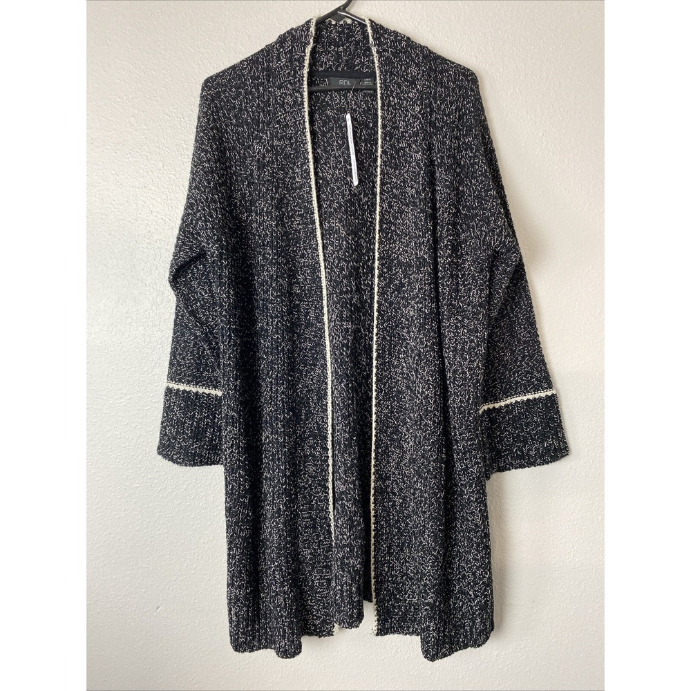 RDI Nordstrom Women's Large Black & White Stipes Crochet Shaker Cardigan NWT